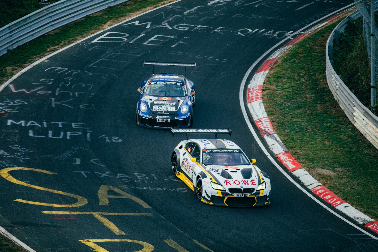 Formula cars on a racing circuit